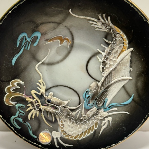 Moriage Dragon Ware Demitasse Teacup Saucer 8 Pc Set Japan Asian Gray Blue - Picture 4 of 11